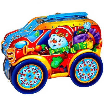 Сладкий новогодний подарок в жестяной упаковке весом 600 грамм