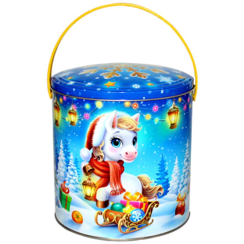 Сладкий подарок на Новый Год в жестяной упаковке весом 1000 грамм